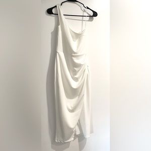Kittenish Harper One Shoulder Midi Dress White